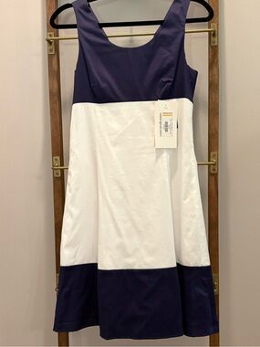 Girls Navy and White Colorblock Dress